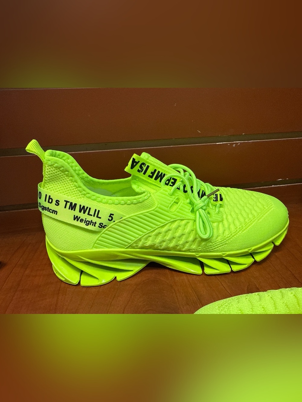 Neon Green Knit Chunky Athletic Sneakers Size 45 - Picture 5 of 8